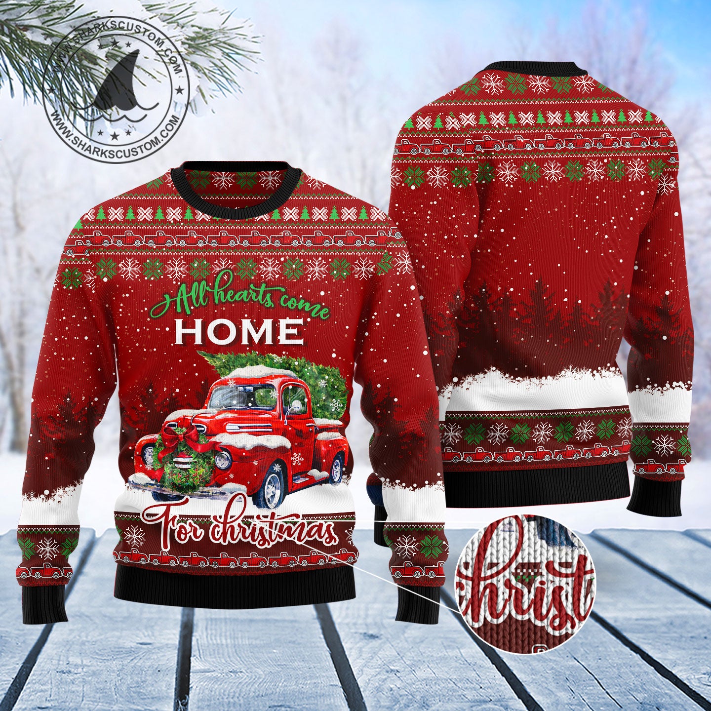 Red Truck Home Christmas T1011 Ugly Christmas Sweater