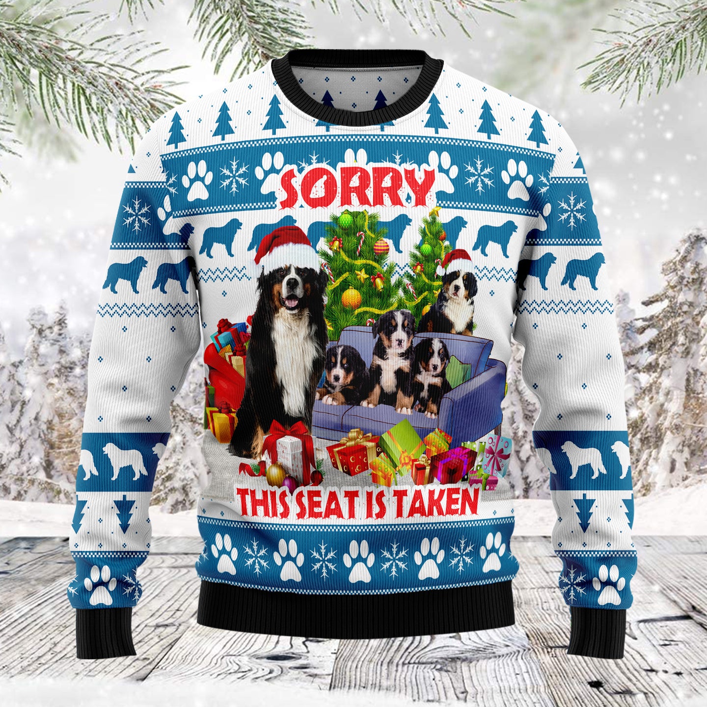 This Seat Is Taken Bernese Mountain Dog TG5121 unisex womens & mens, couples matching, friends, dog lover, mountain dog lover, funny family ugly christmas holiday sweater gifts (plus size available)