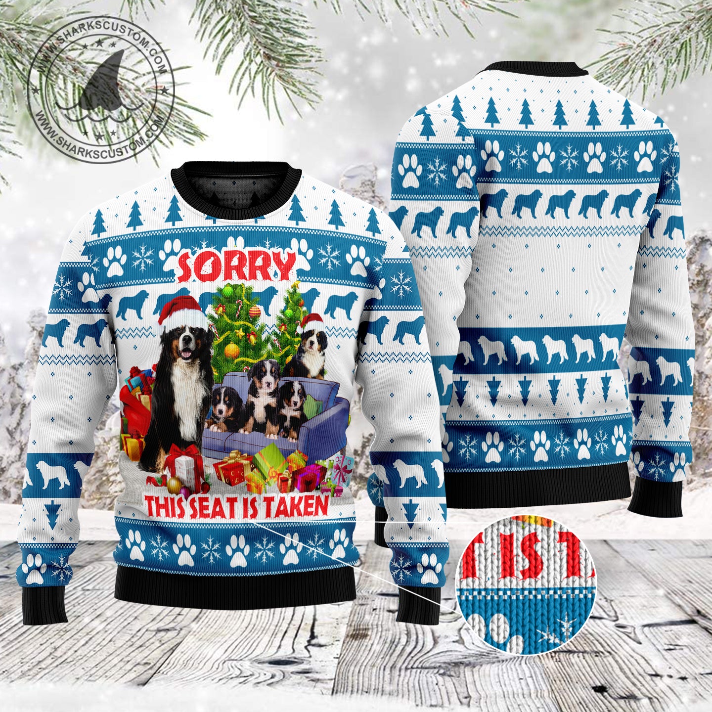 This Seat Is Taken Bernese Mountain Dog TG5121 unisex womens & mens, couples matching, friends, dog lover, mountain dog lover, funny family ugly christmas holiday sweater gifts (plus size available)