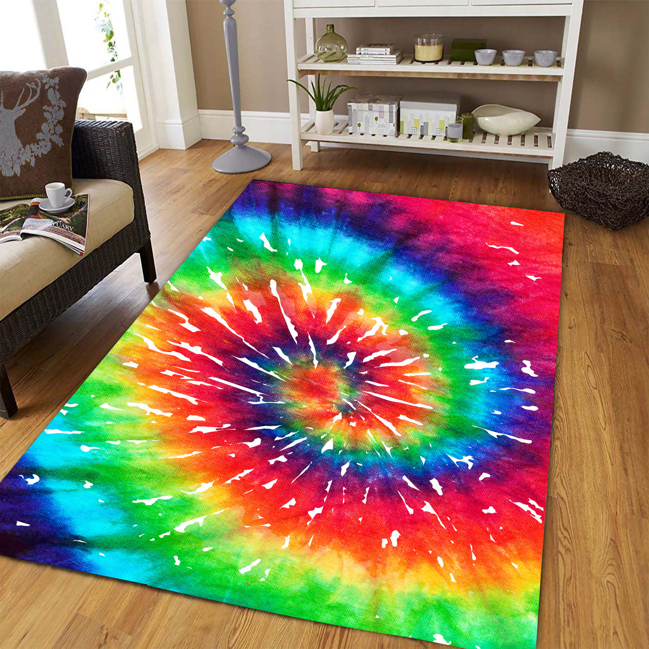 Tie Dye Retro Rainbow Rectangle Rug 1115