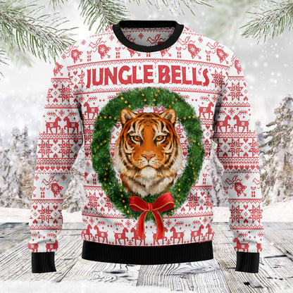 Tiger Jungle Bells TG5122 unisex womens & mens, couples matching, friends, tiger lover, funny family ugly christmas holiday sweater gifts (plus size available)