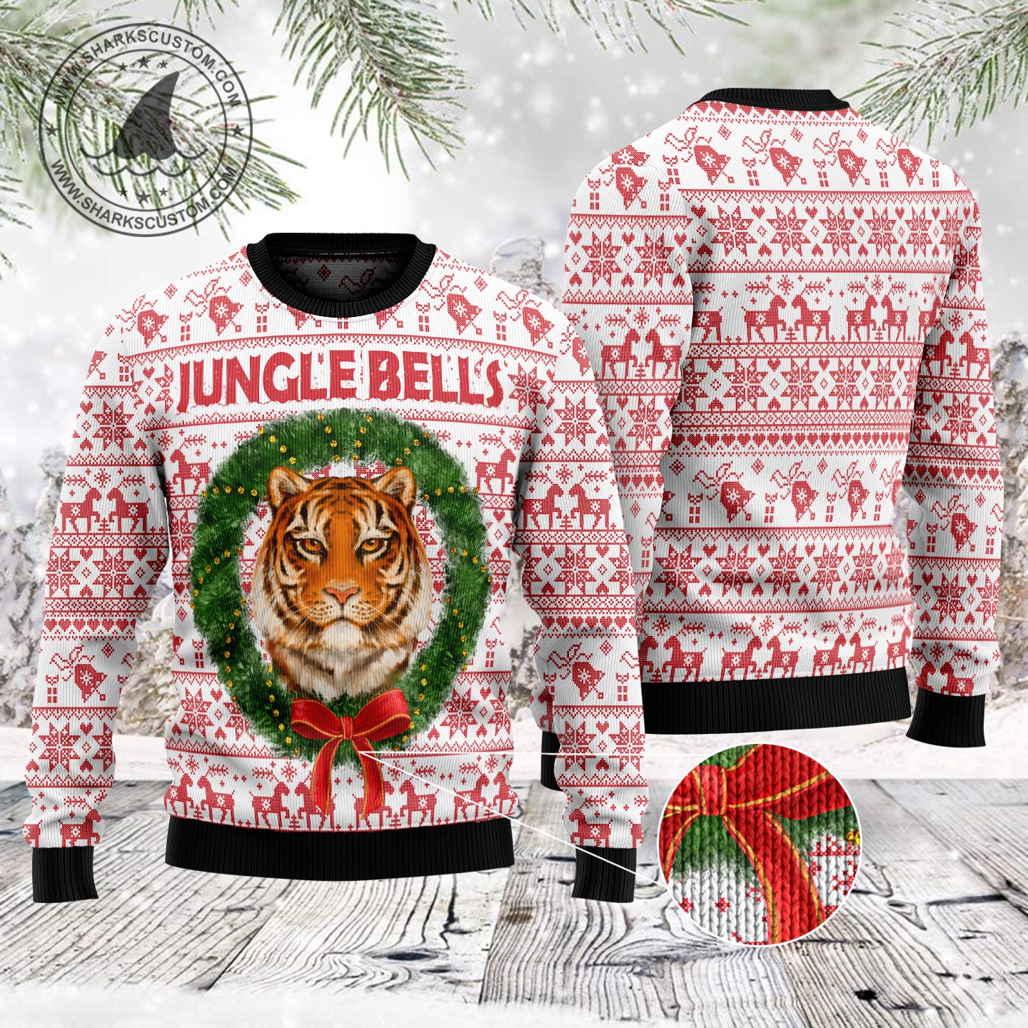 Tiger Jungle Bells TG5122 unisex womens & mens, couples matching, friends, tiger lover, funny family ugly christmas holiday sweater gifts (plus size available)