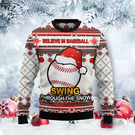 Baseball Swing Through Snow G51126 Ugly Christmas Sweater