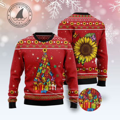 Butterfly Christmas Tree G51127 unisex womens & mens, couples matching, friends, butterfly lover, funny family ugly christmas holiday sweater gifts (plus size available)