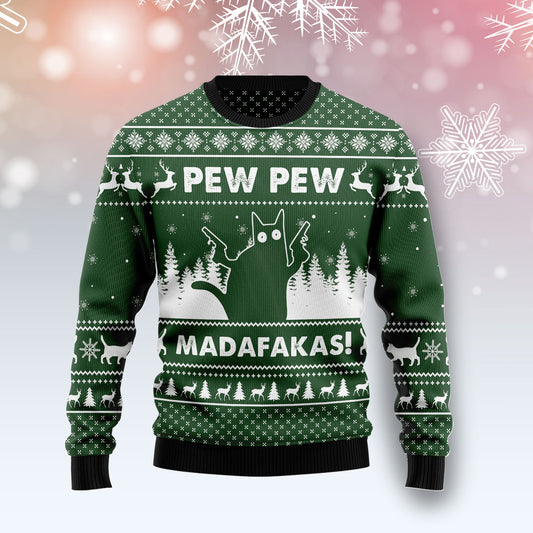 Cat Pew Pew Madafakas Ugly Christmas Sweater