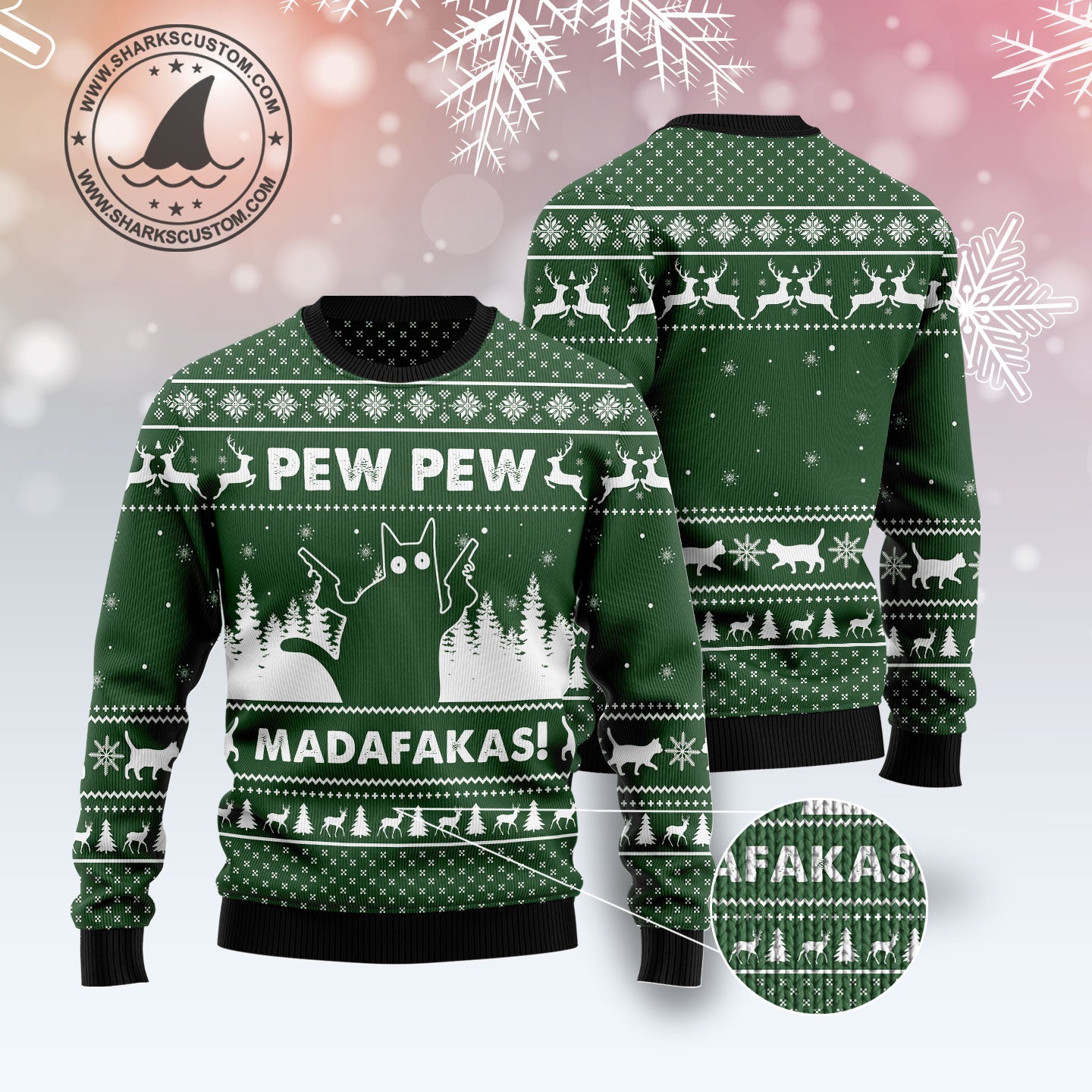 Cat Pew Pew Madafakas Ugly Christmas Sweater