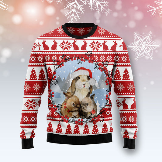 Christmas Bunny G51130 unisex womens & mens, couples matching, friends, bunny lover, rabbit lover, funny family ugly christmas holiday sweater gifts (plus size available)