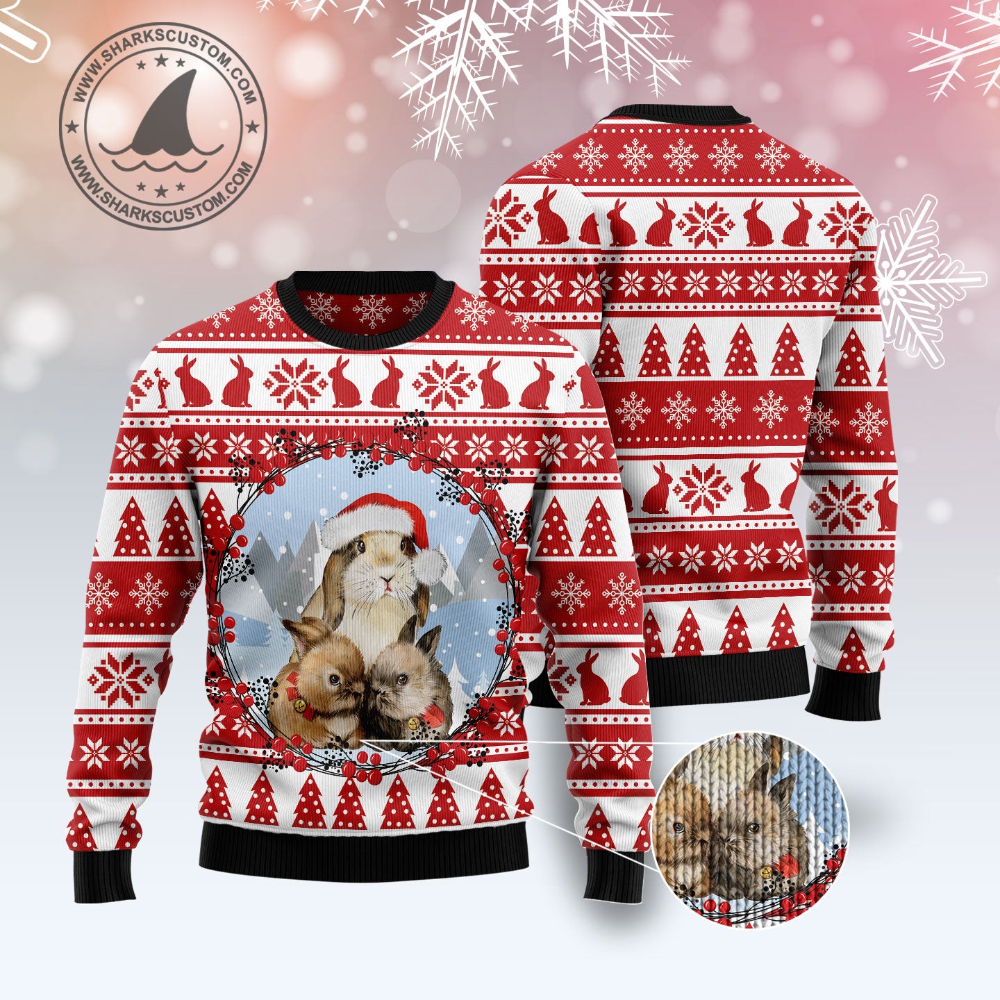 Christmas Bunny G51130 unisex womens & mens, couples matching, friends, bunny lover, rabbit lover, funny family ugly christmas holiday sweater gifts (plus size available)