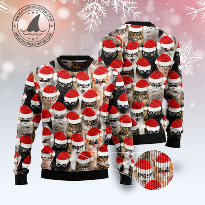 Christmas Cat Glasses G51126 unisex womens & mens, couples matching, friends, cat lover, funny family ugly christmas holiday sweater gifts (plus size available)