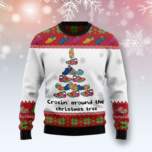 Crocin‘ Around The Christmas G51130 unisex womens & mens, couples matching, friends, funny family ugly christmas holiday sweater gifts (plus size available)