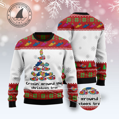 Crocin‘ Around The Christmas G51130 unisex womens & mens, couples matching, friends, funny family ugly christmas holiday sweater gifts (plus size available)