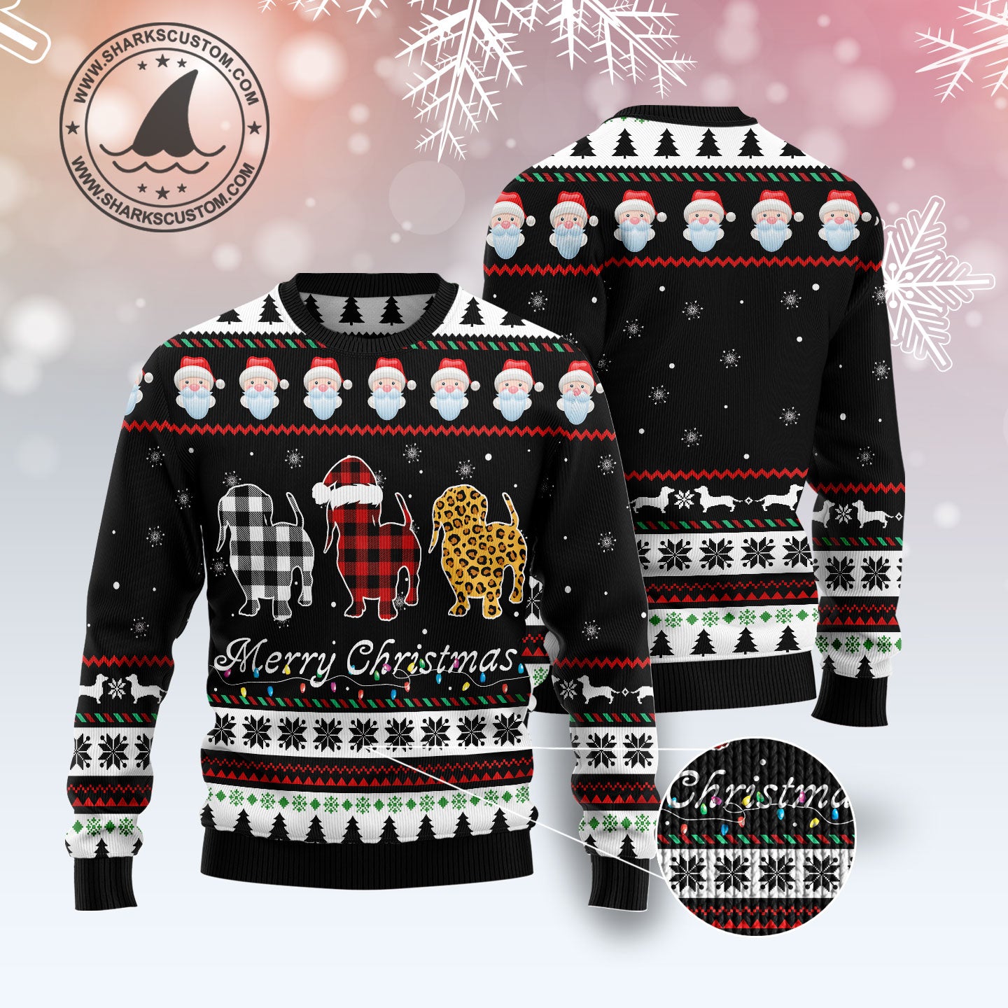 Dachshund Merry Christmas G5123 unisex womens & mens, couples matching, friends, dog lover, dachshund lover, funny family ugly christmas holiday sweater gifts (plus size available)