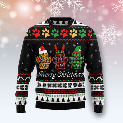 Dog Paws Xmas G5124 unisex womens & mens, couples matching, friends, dog lover, funny family ugly christmas holiday sweater gifts (plus size available)