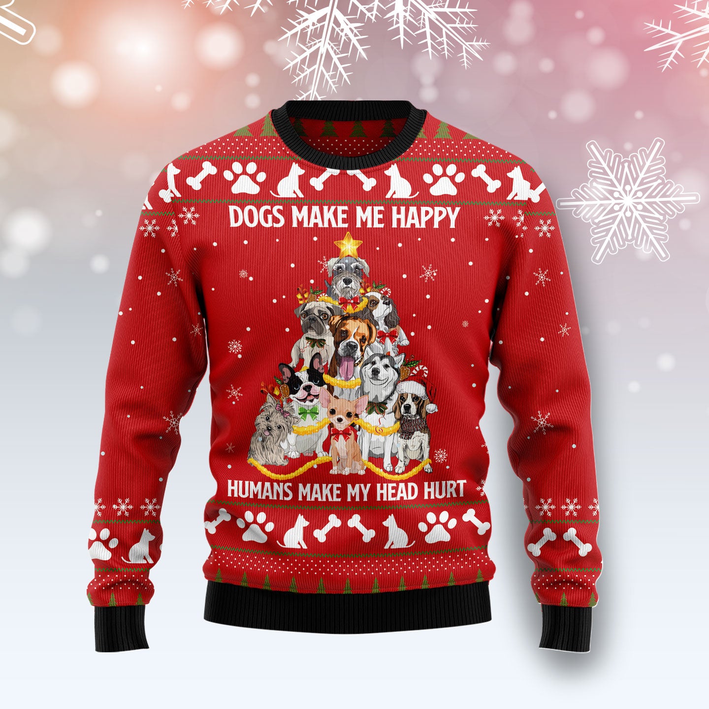 Dogs Make Me Happy G51026 Ugly Christmas Sweater