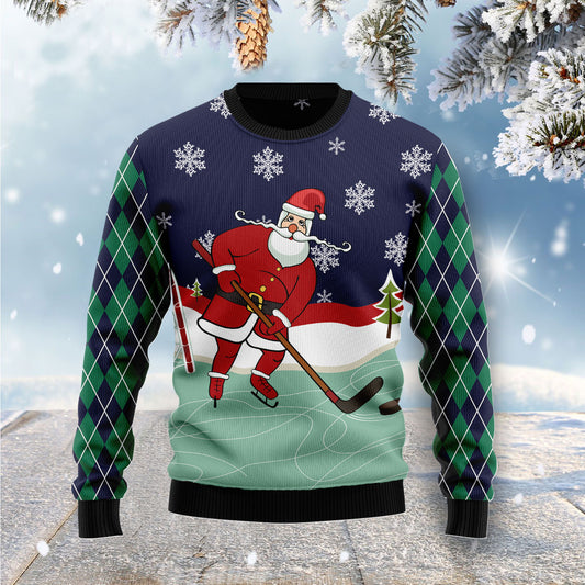 Hockey Santa Claus G51125 unisex womens & mens, couples matching, friends, hockey lover, funny family ugly christmas holiday sweater gifts (plus size available)