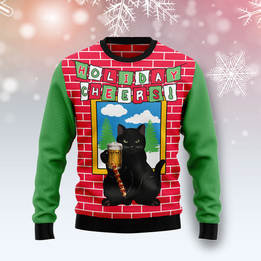 Holiday Cheer Black Cat Beer G51126 unisex womens & mens, couples matching, friends, cat lover, funny family ugly christmas holiday sweater gifts (plus size available)