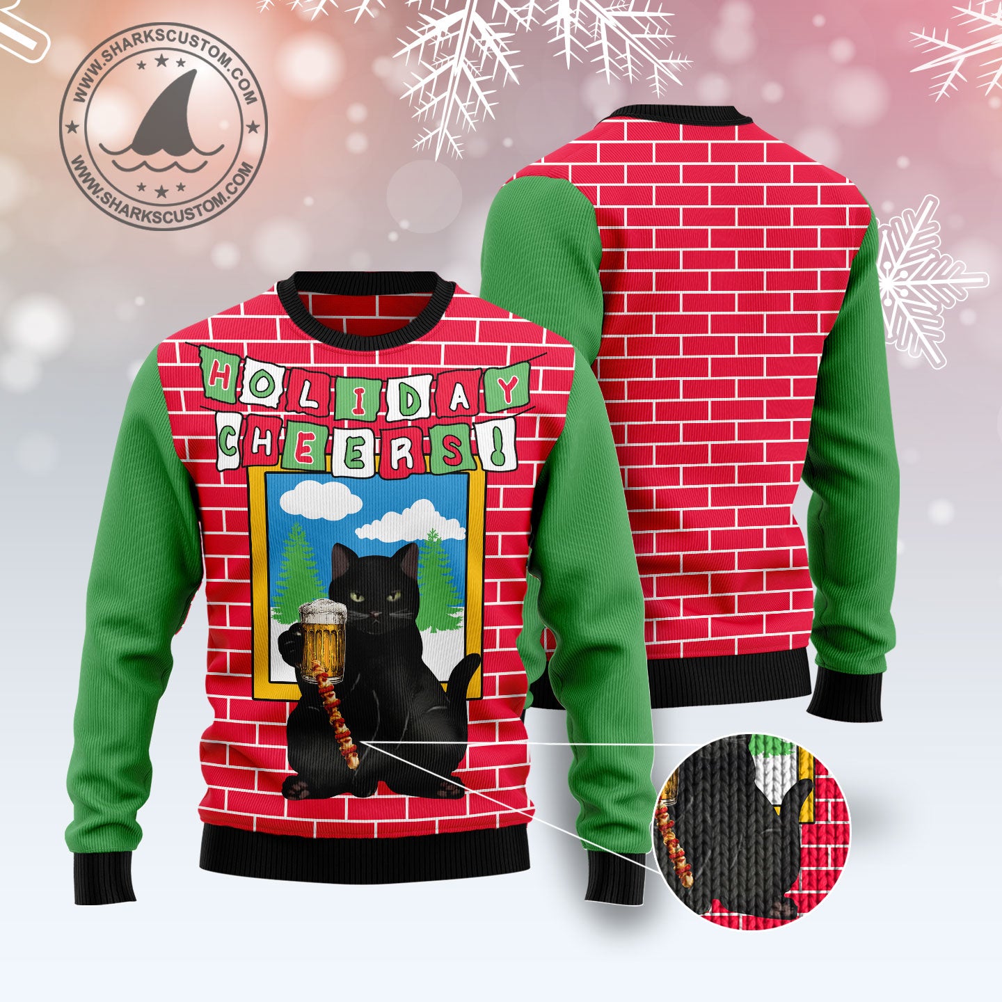 Holiday Cheer Black Cat Beer G51126 unisex womens & mens, couples matching, friends, cat lover, funny family ugly christmas holiday sweater gifts (plus size available)