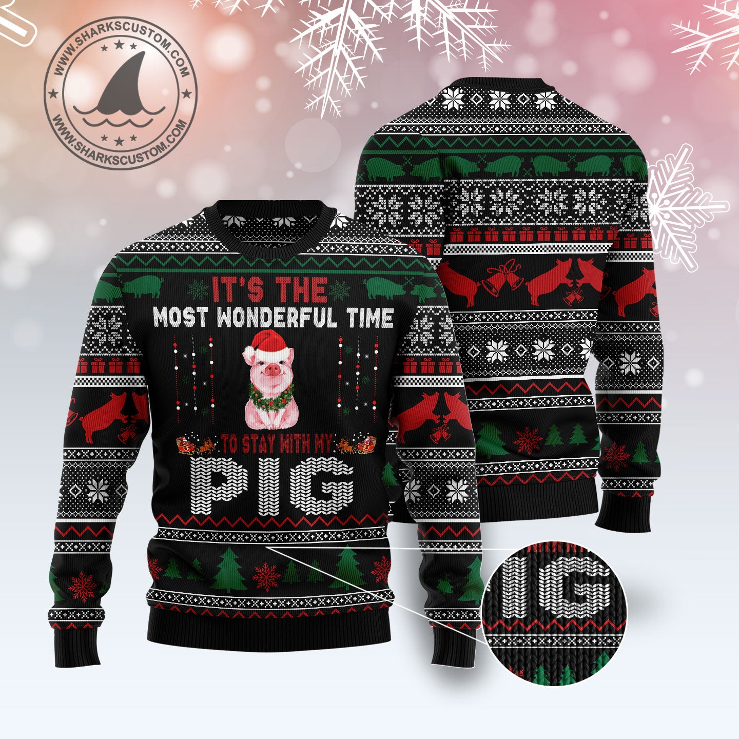 It‘s The Most Wonderful Time To Stay With My Pig G5121 unisex womens & mens, couples matching, friends, pig lover, funny family ugly christmas holiday sweater gifts (plus size available)