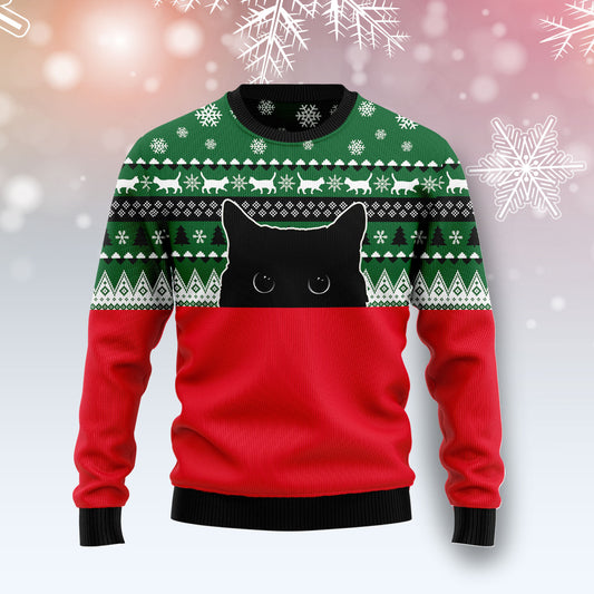 Meow Meow Black Cat G51124 Ugly Christmas Sweater unisex womens & mens, couples matching, friends, cat lover, funny family sweater gifts (plus size available)