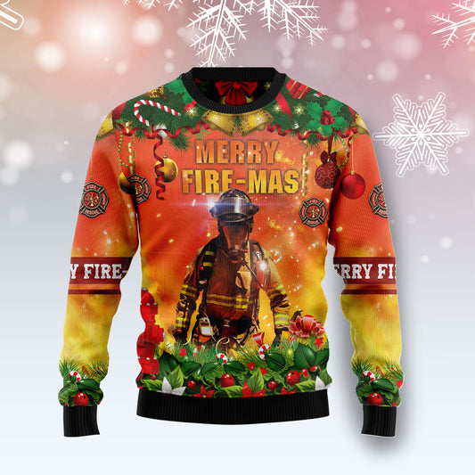 Merry Fire Mas Firefighter G51126 unisex womens & mens, couples matching, friends, funny family ugly christmas holiday sweater gifts (plus size available)