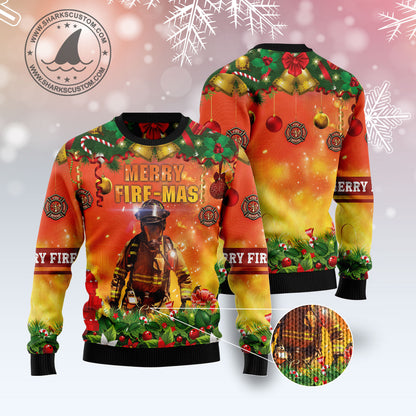 Merry Fire Mas Firefighter G51126 unisex womens & mens, couples matching, friends, funny family ugly christmas holiday sweater gifts (plus size available)
