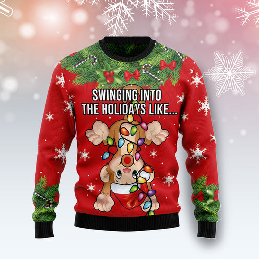 Monkey Swing Into The Holiday G51013 - Ugly Christmas Sweater