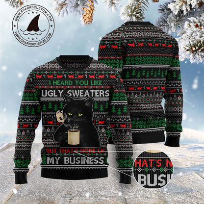 None Of My Business Black Cat TG51029 Ugly Christmas Sweater