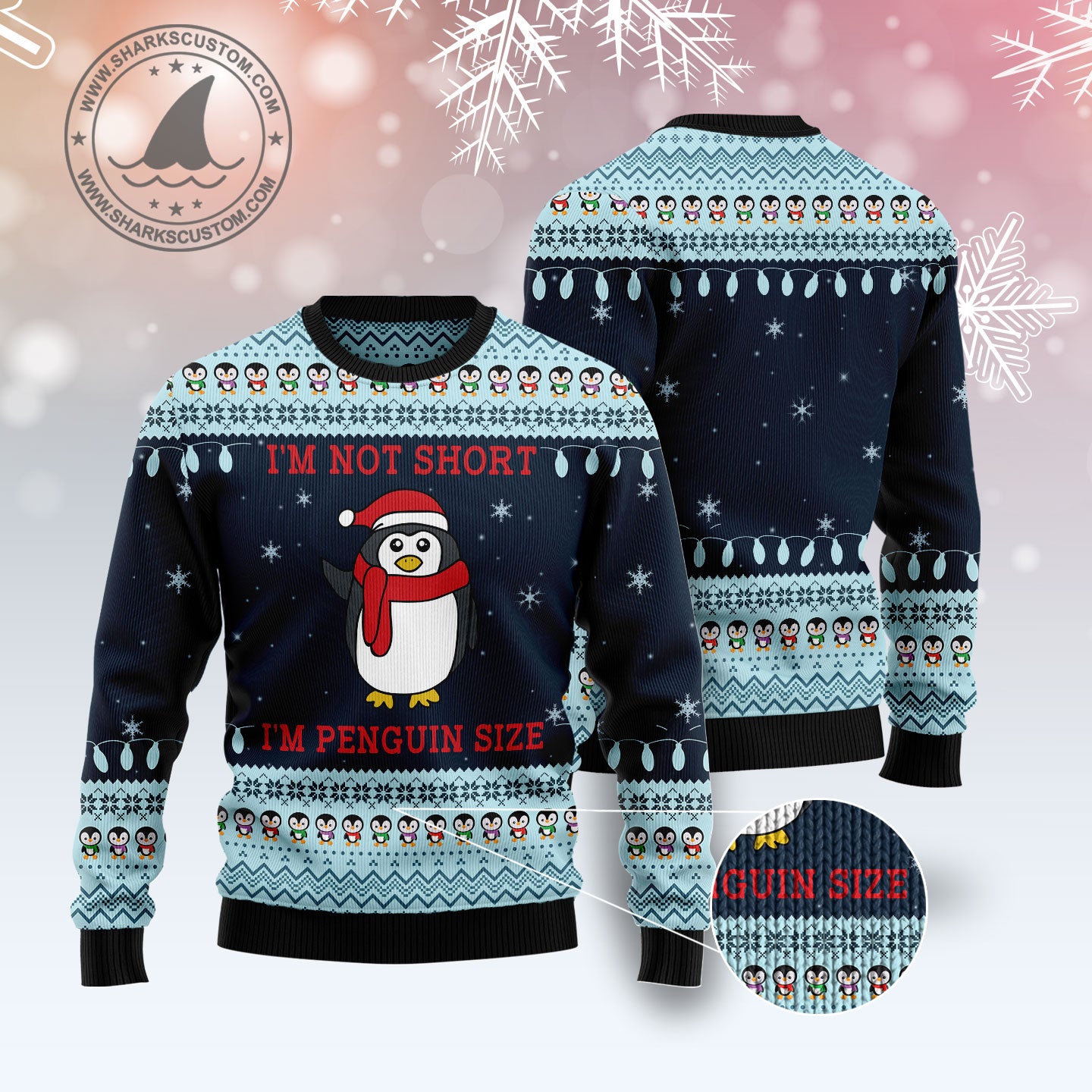 Not Short Penguin Size G5122 unisex womens & mens, couples matching, friends, penguin lover, funny family ugly christmas holiday sweater gifts (plus size available)