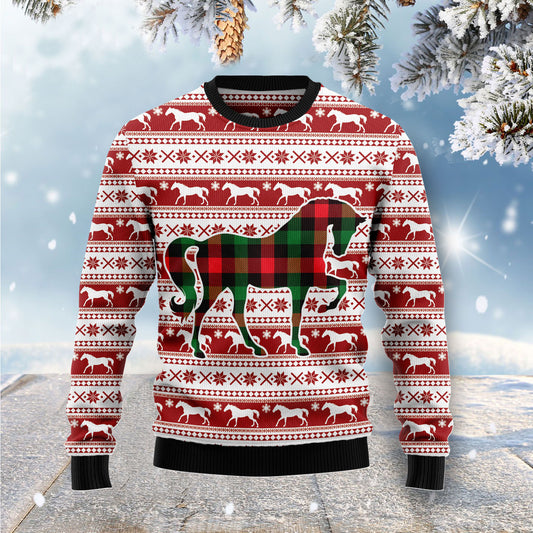 Plaid Pattern Horse G51126 unisex womens & mens, couples matching, friends, horse lover, funny family ugly christmas holiday sweater gifts (plus size available)