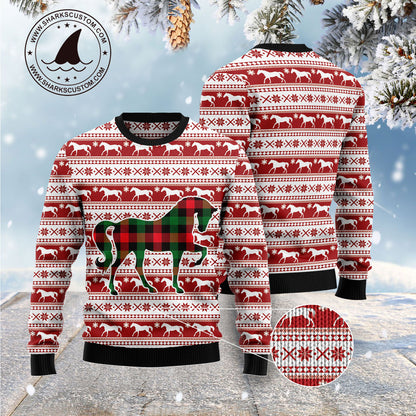 Plaid Pattern Horse G51126 unisex womens & mens, couples matching, friends, horse lover, funny family ugly christmas holiday sweater gifts (plus size available)