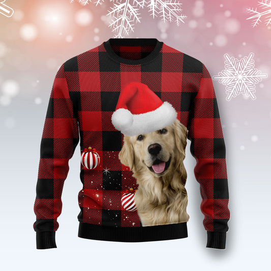 Plaid Pattern Golden Retriever G5115 Ugly Christmas Sweater