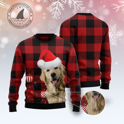 Plaid Pattern Golden Retriever G5115 Ugly Christmas Sweater