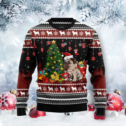 Pug Merry Christmas G51130 unisex womens & mens, couples matching, friends, pug lover, dog lover, funny family ugly christmas holiday sweater gifts (plus size available)