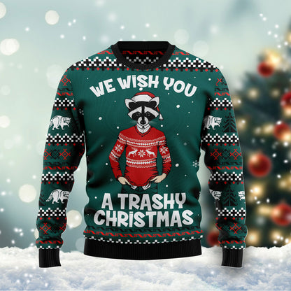 Raccoon A Trashy Christmas G51126 unisex womens & mens, couples matching, friends, raccoon lover, funny family ugly christmas holiday sweater gifts (plus size available)