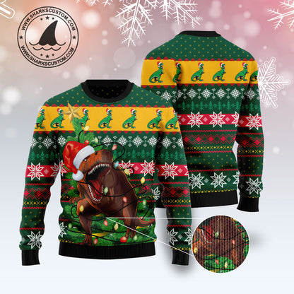 T-rex In Noel Tree G5127 unisex womens & mens, couples matching, friends, t-rex lover, funny family ugly christmas holiday sweater gifts (plus size available)