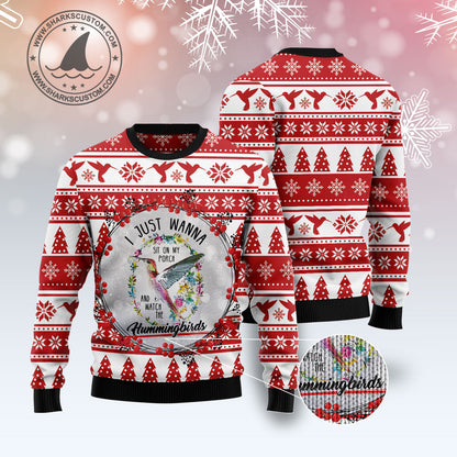 Watch Hummingbirds G51130 unisex womens & mens, couples matching, friends, hummingbird lover, funny family ugly christmas holiday sweater gifts (plus size available)