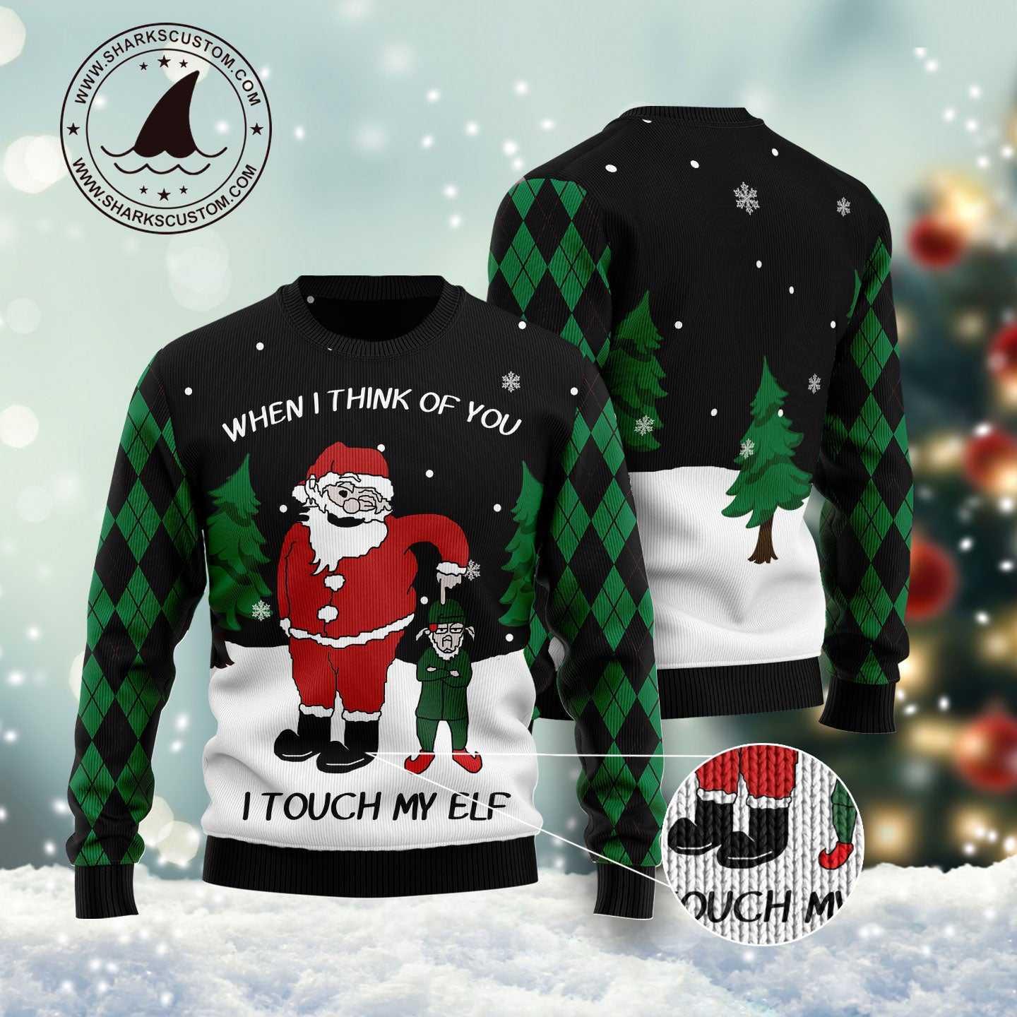 When I Think Of You I Touch My Elf G5127 unisex womens & mens, couples matching, friends, funny family ugly christmas holiday sweater gifts (plus size available)