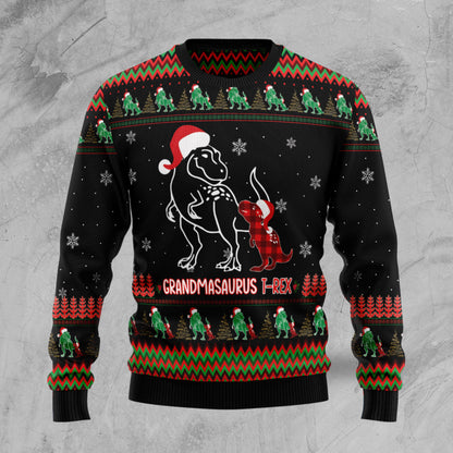 Grandmasaurus TG5121 unisex womens & mens, couples matching, friends, t-rex lover, funny family ugly christmas holiday sweater gifts (plus size available)
