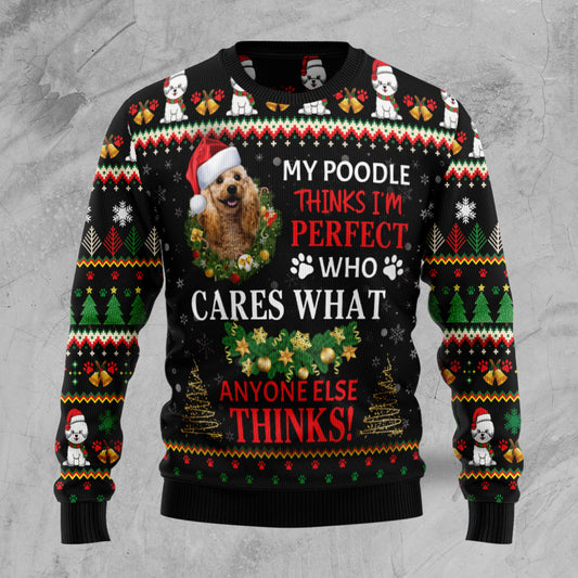 My Poodle Thinks I‘m Perfect TG5127 unisex womens & mens, couples matching, friends, dog lover, funny family ugly christmas holiday sweater gifts (plus size available)