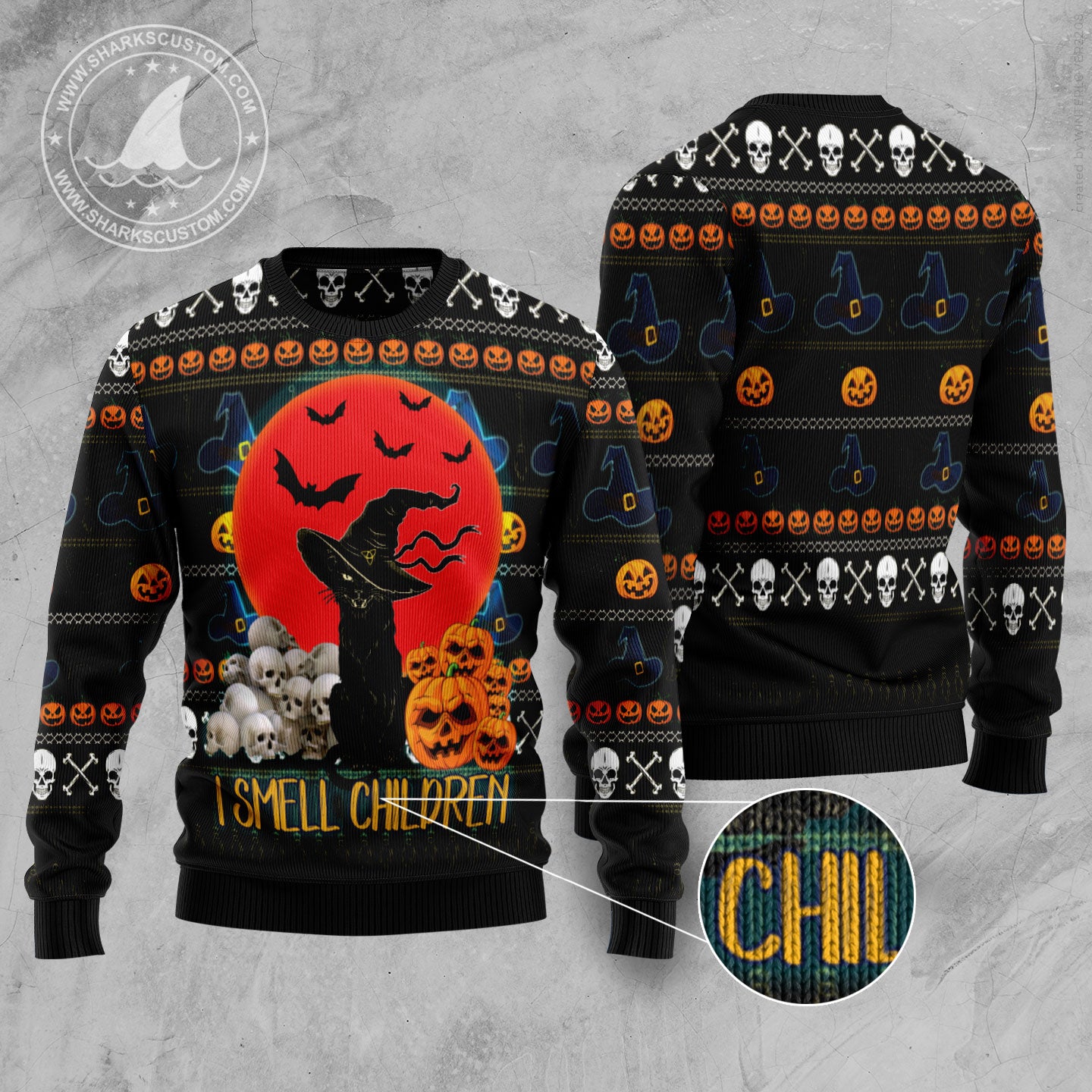 Black Cat Smells Children TY1210 Halloween Sweater