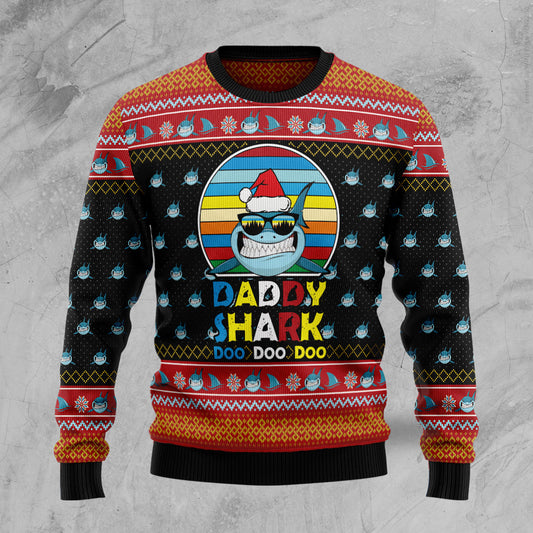 Daddy Shark TG51126 unisex womens & mens, couples matching, friends, shark lover, funny family ugly christmas holiday sweater gifts (plus size available)
