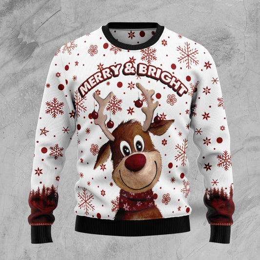 Reindeer Merry & Bright TY1011 Ugly Christmas Sweater