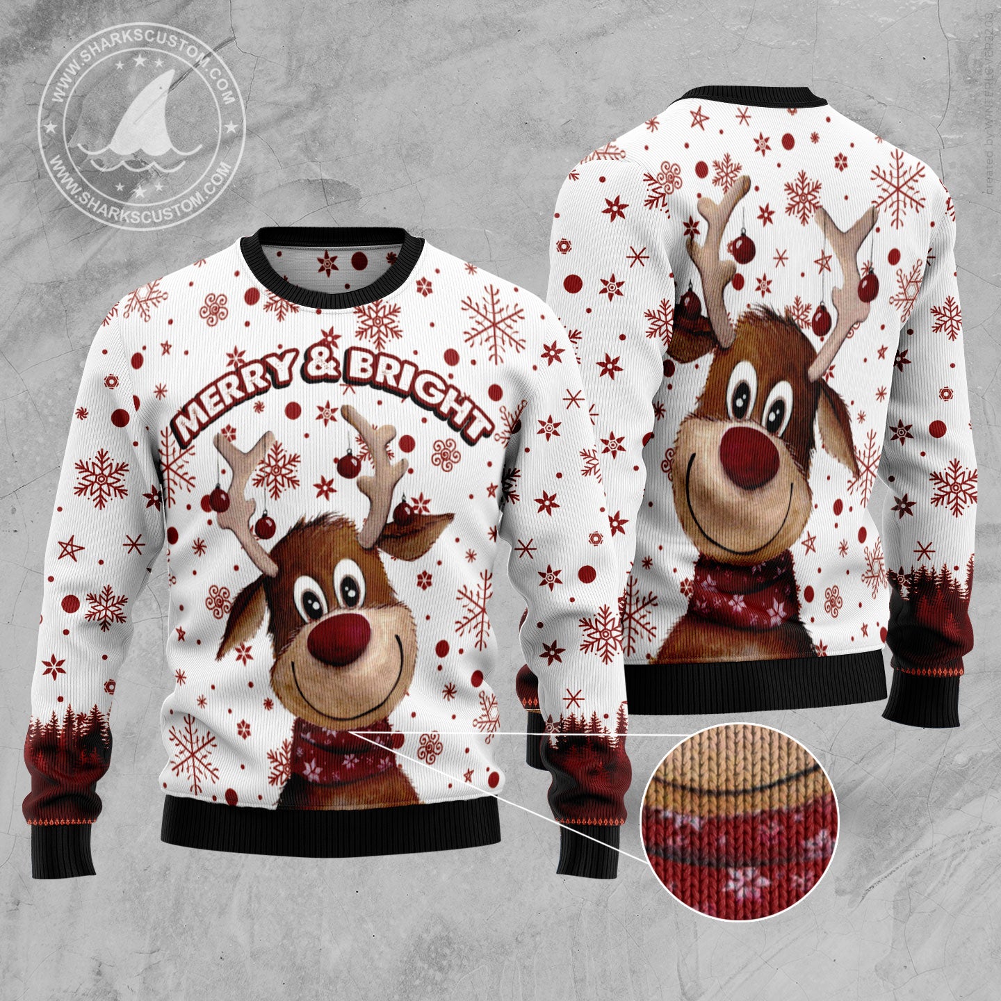 Reindeer Merry & Bright TY1011 Ugly Christmas Sweater