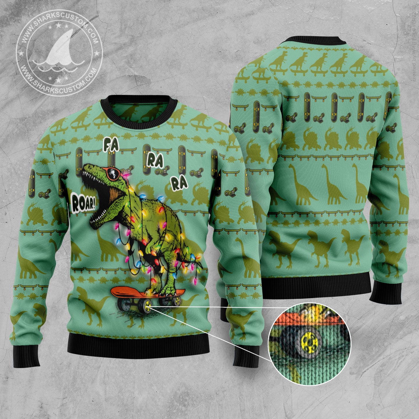 Skateboard Dinosaur TY1210 Ugly Christmas Sweater