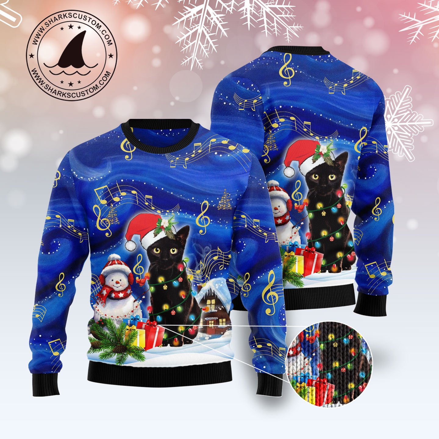 Black Cat Christmas Night HZ112611 Ugly Christmas Sweater