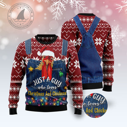 Just A Guy Who Loves Christmas And Chickens TG51210 Ugly Christmas Sweater