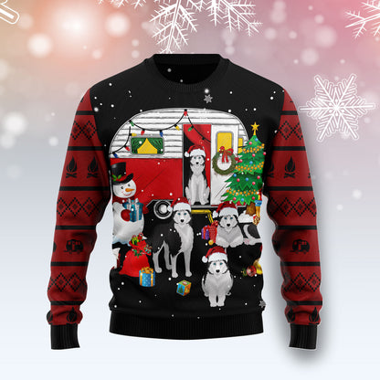 Camping Car And Siberian Husky TG51014 - Ugly Christmas Sweater