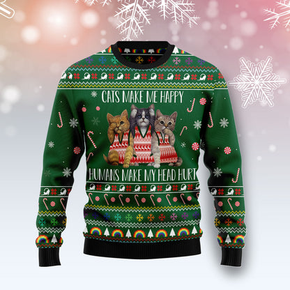 Cats Make Me Happy G5115 Ugly Christmas Sweater