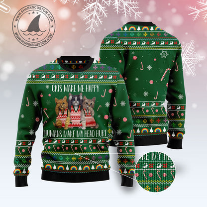 Cats Make Me Happy G5115 Ugly Christmas Sweater