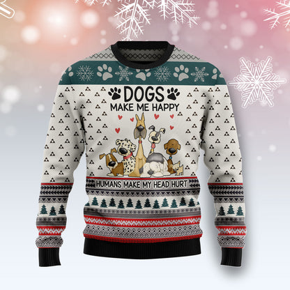 Dogs Make Me Happy G5119 Ugly Christmas Sweater